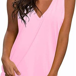 LONGYUAN Women's Sleeveless  V-Neck Tank Top with Fit Tunic Side Split - XL